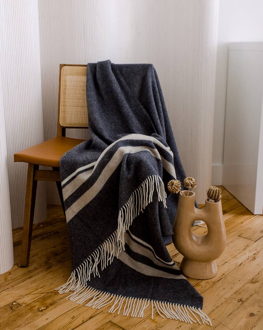 Soho Throw Charcoal with Thin Tan, Light Grey & Ivory Stripe