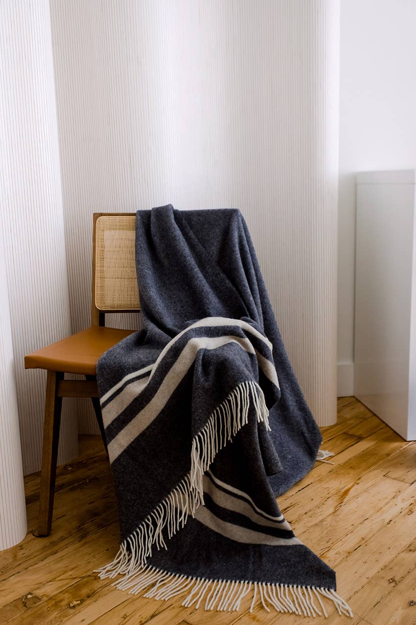 Soho Throw Charcoal with Thin Tan, Light Grey & Ivory Stripe